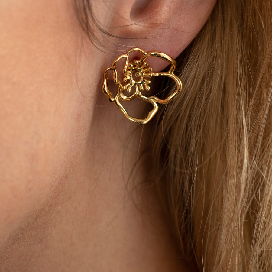 Mini Gold Anemone Flower Earrings