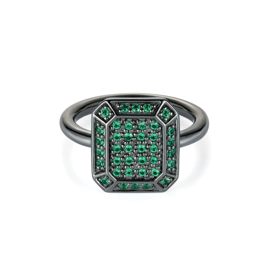 Emerald Ring Black Rhodium with Tsavorites